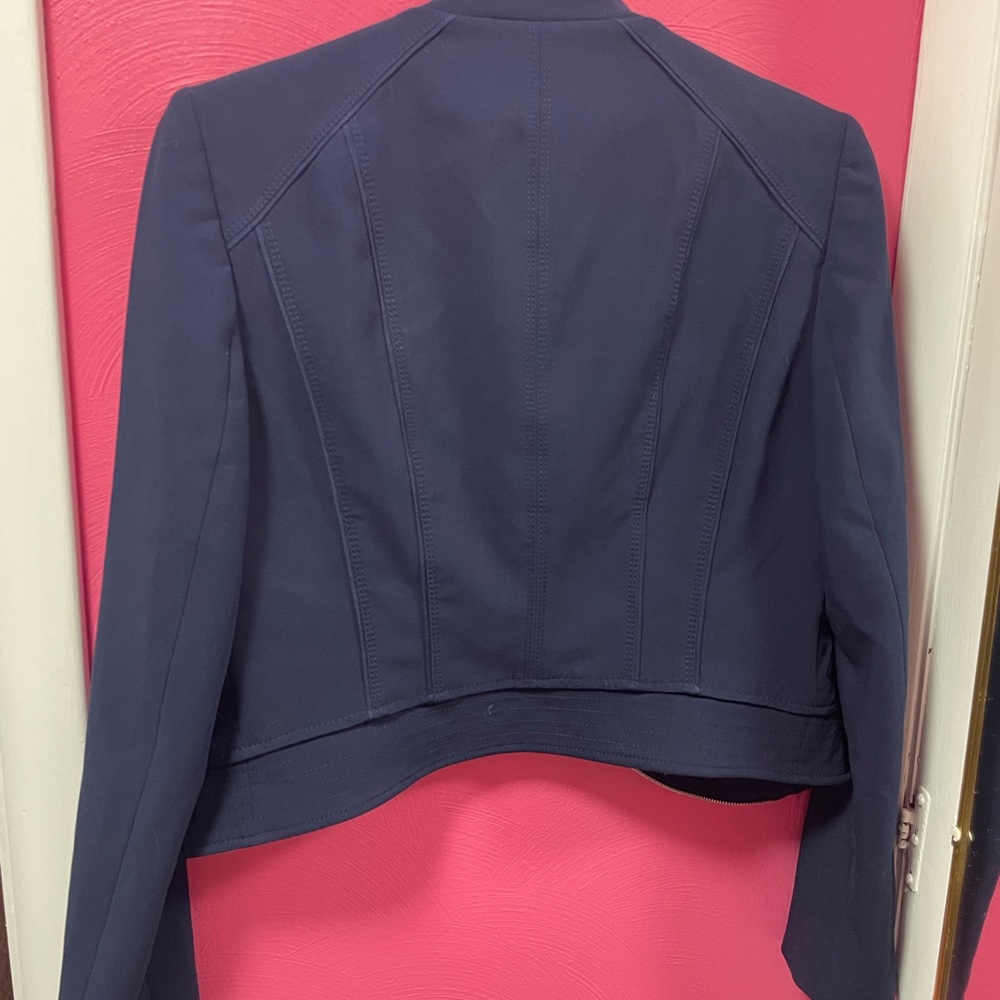 White House Black Market / Dark Blue Moto Jacket with Zipper Details - Picture 3 of 4